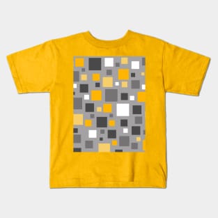 Mustard Yellow and Grey Squares Pixel Polka Dot Kids T-Shirt